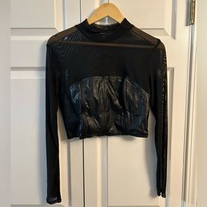 O.L.M. Corset style faux leather and mesh crop top. size L